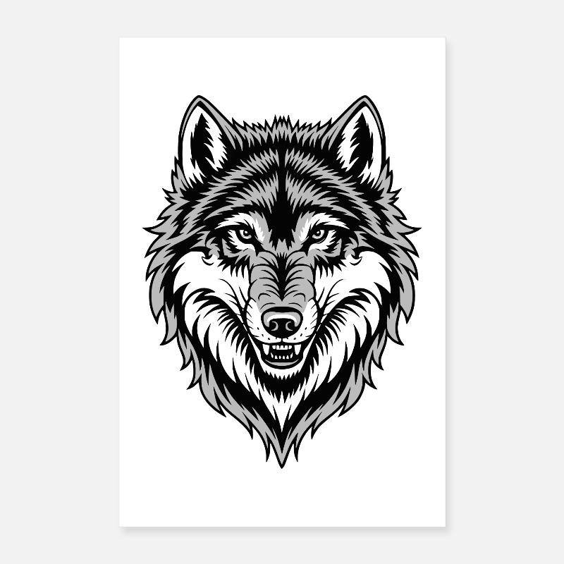 Wolf Kostüm blauer Wolfskopf Werwolf und Poster 40x60 cm