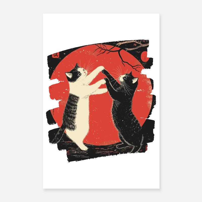 Combat de chats japonais Poster 40 x 60 cm