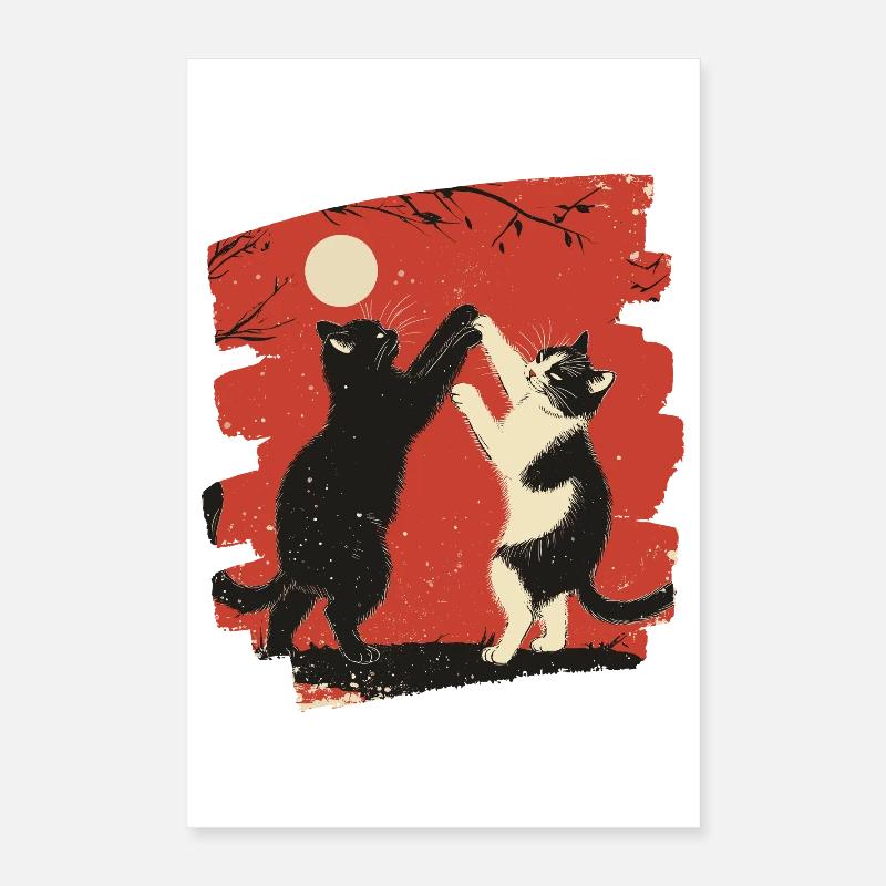 Combat de chats japonais Poster 40 x 60 cm