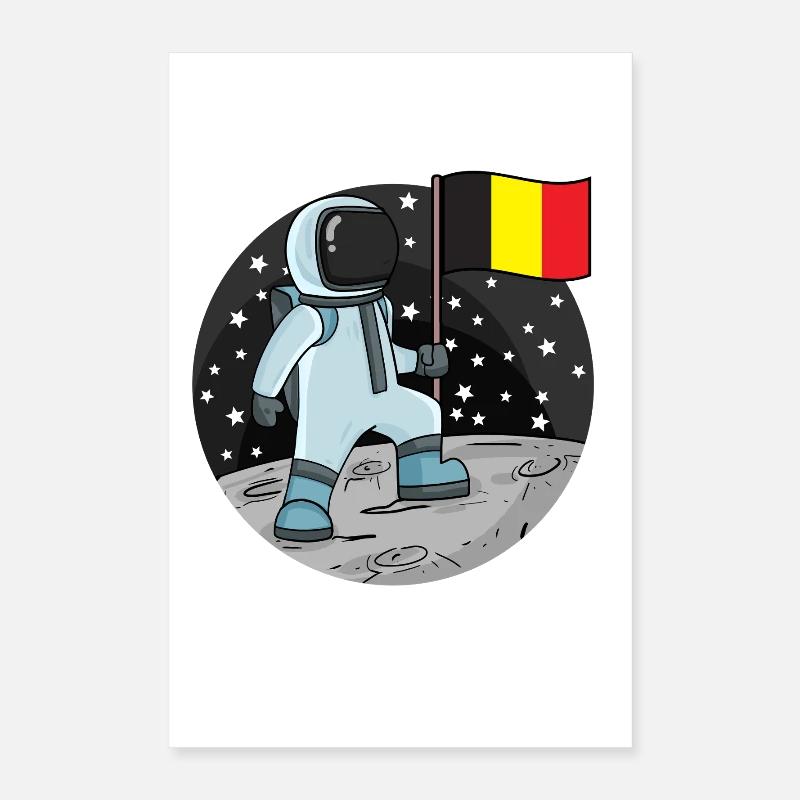 Astronaute avec drapeau belge dans l’espace Poster 40 x 60 cm