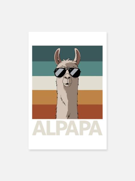 Papa Alpaga Papa Drôle Lama Cadeau de Fête des Pères - Poster 40 x 60 cm - blanc - Devant
