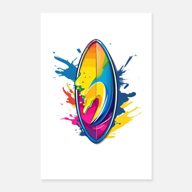 Planche de surf éclaboussures de couleur Poster 40 x 60 cm