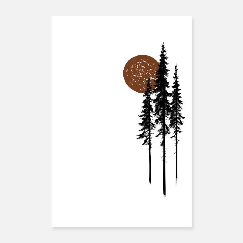 Fir Trees Sun Forest Nature Minimalist Gift Poster 16" x 24" (40x60 cm)
