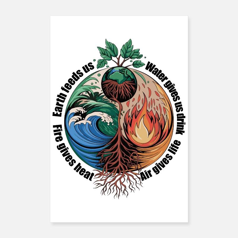 Four Elements Tree - Earth, Water, Fire, Air Poster 16" x 24" (40x60 cm)