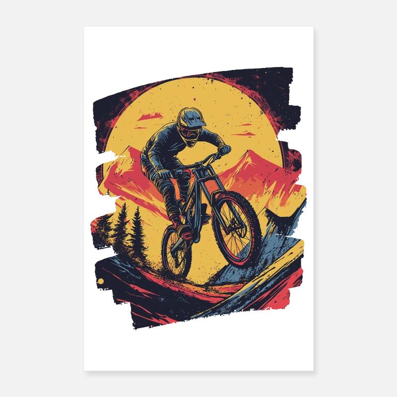 Mountain bikers Downhill Mountains Cycling Poster 16" x 24" (40x60 cm)