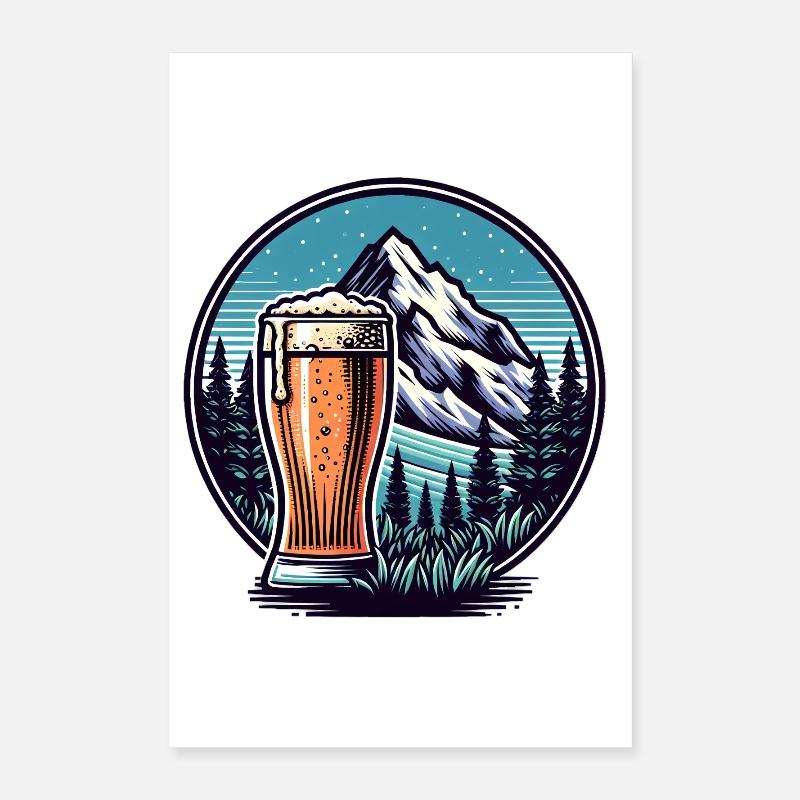 Mountain view with beer glass Poster 16" x 24" (40x60 cm)