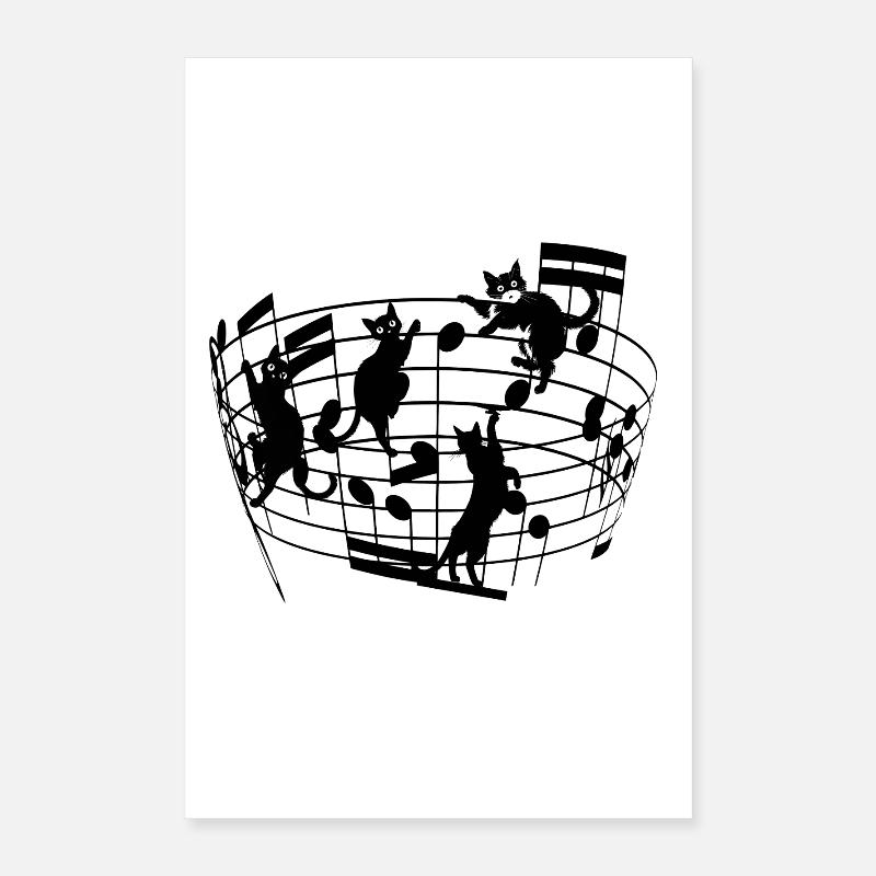 Cats dancing on staves Music Notes Poster 16" x 24" (40x60 cm)