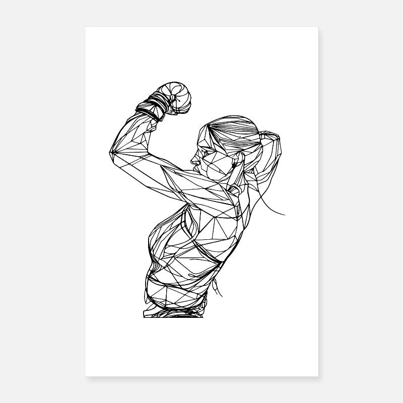 Dessin au trait de boxeuse féminine Poster 40 x 60 cm