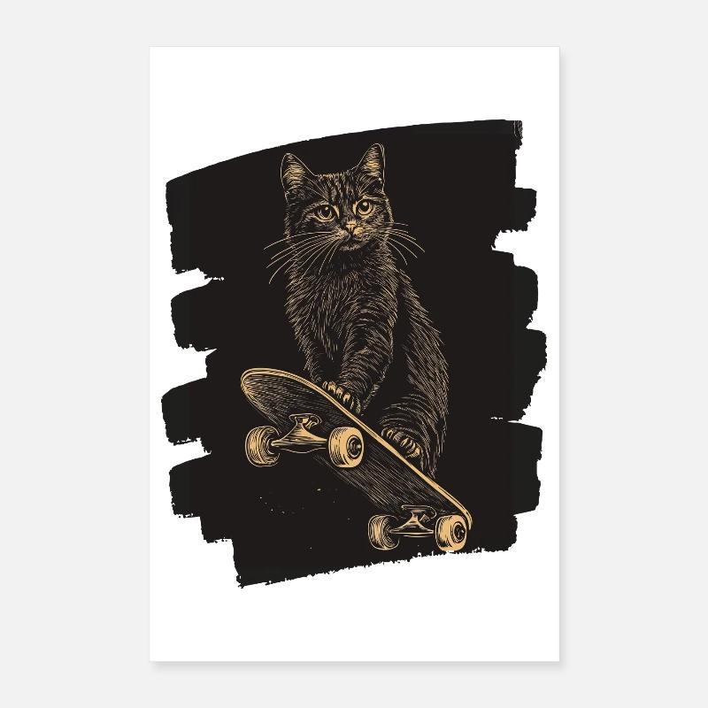 Cat on Skateboard Skate Poster 16" x 24" (40x60 cm)