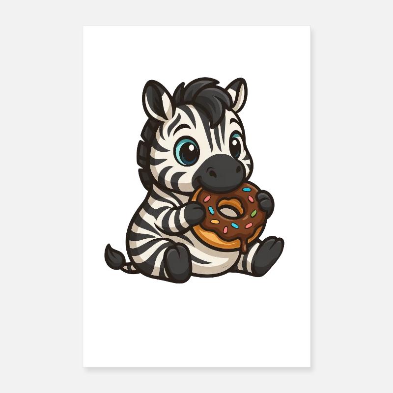 Mignon zèbre mangeant un beignet au chocolat Poster 40 x 60 cm