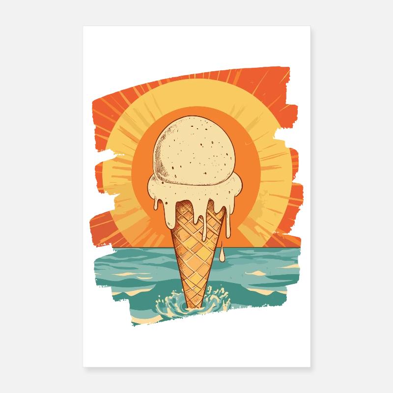 Eis und Eiscreme Kugel Sommer Sonnenuntergang Poster 40x60 cm