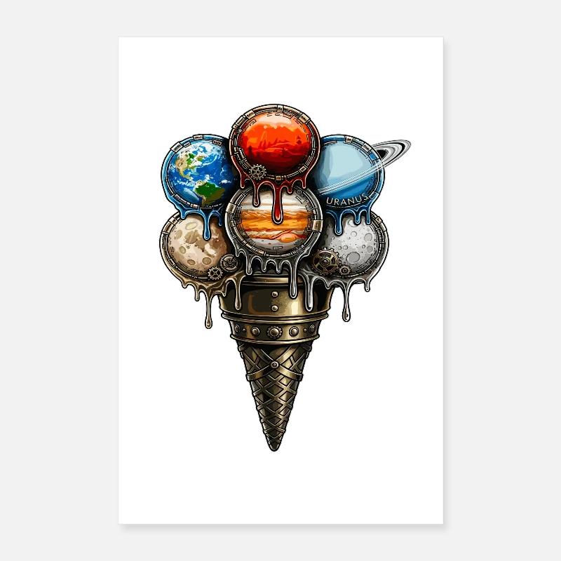 Steampunk Planeten Eiscreme Waffel Retro Sci-Fi Poster 40x60 cm
