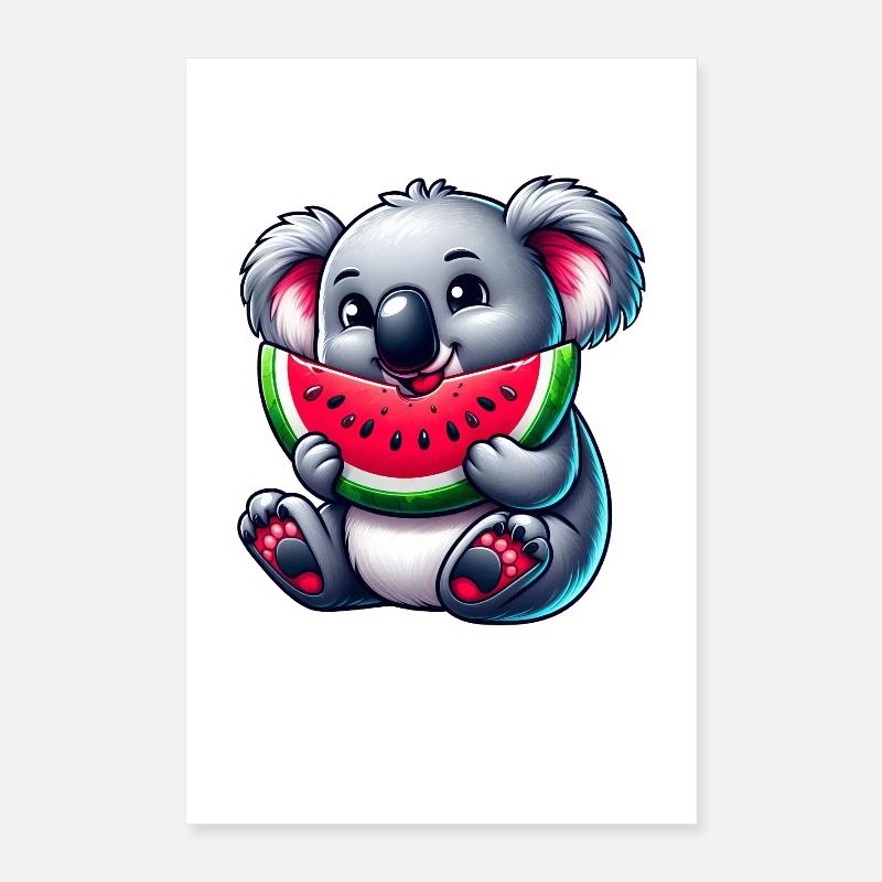 Mignon Koala avec Dessin animé d’été pastèque Poster 40 x 60 cm