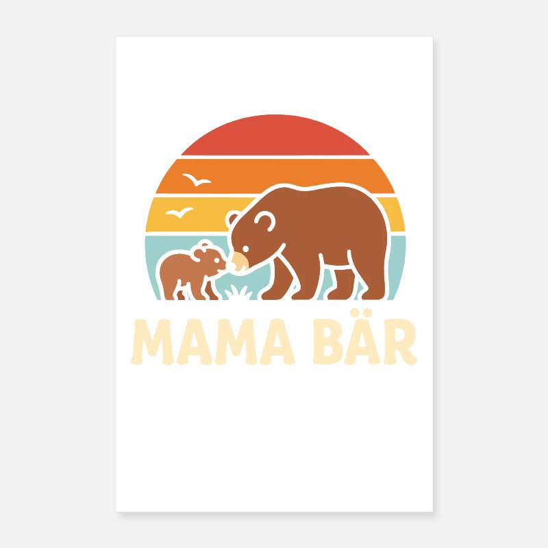 Mama Bär Retro Sonnenuntergang süßes Mutter Kind Poster 40x60 cm