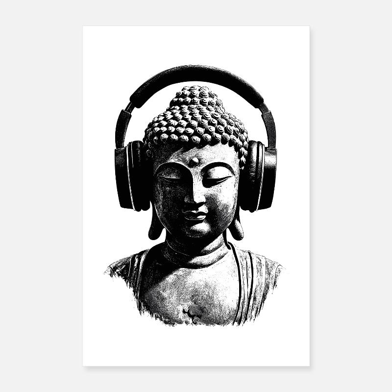 Buddha mit Kopfhörern Achtsamkeit Musik Boho Zen Poster 40x60 cm