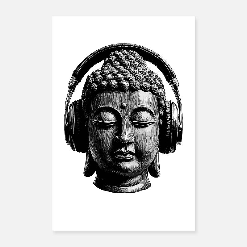 Buddha mit Kopfhörern Achtsamkeit Musik Boho Zen Poster 40x60 cm