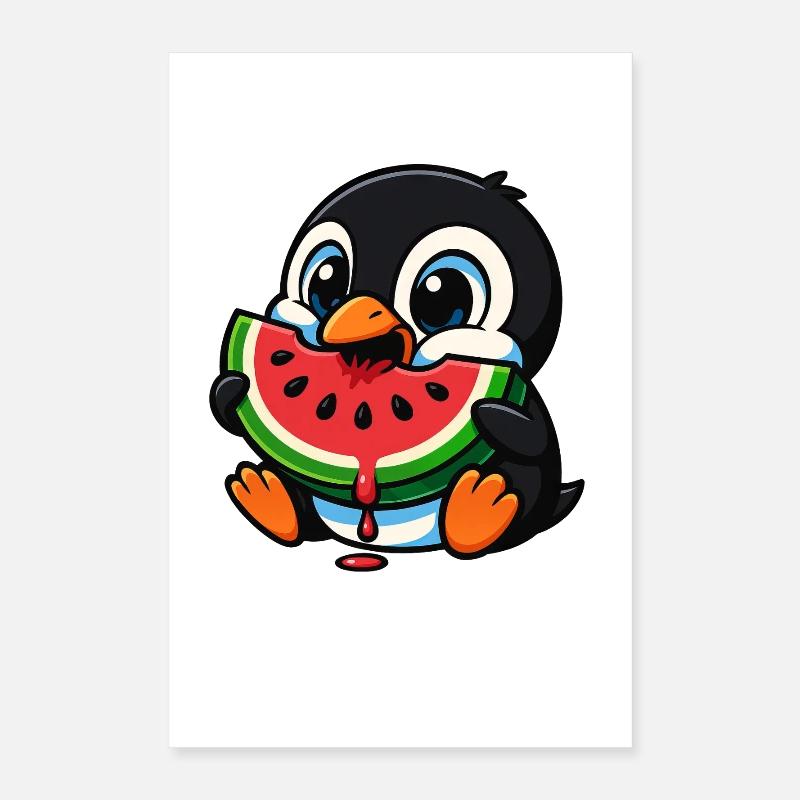 pingouin mignon pastèque fruit d’été dessin animé Poster 40 x 60 cm