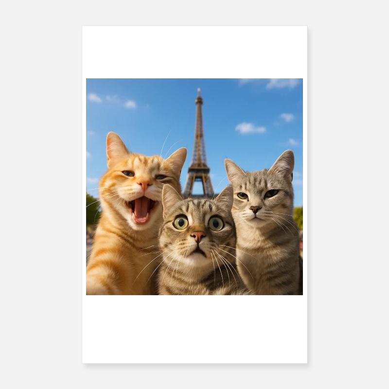 Selfie de chats à Paris Tour Eiffel Chat Selfie Cadeau Poster 40 x 60 cm