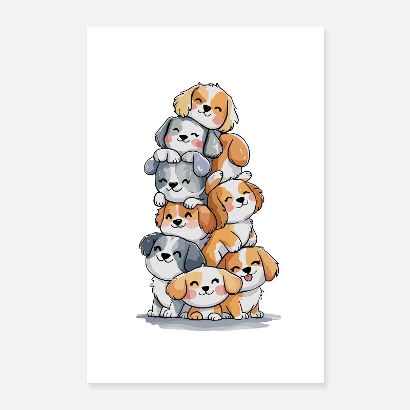 Happy Dog Stack : des chiots mignons pour Poster 40 x 60 cm