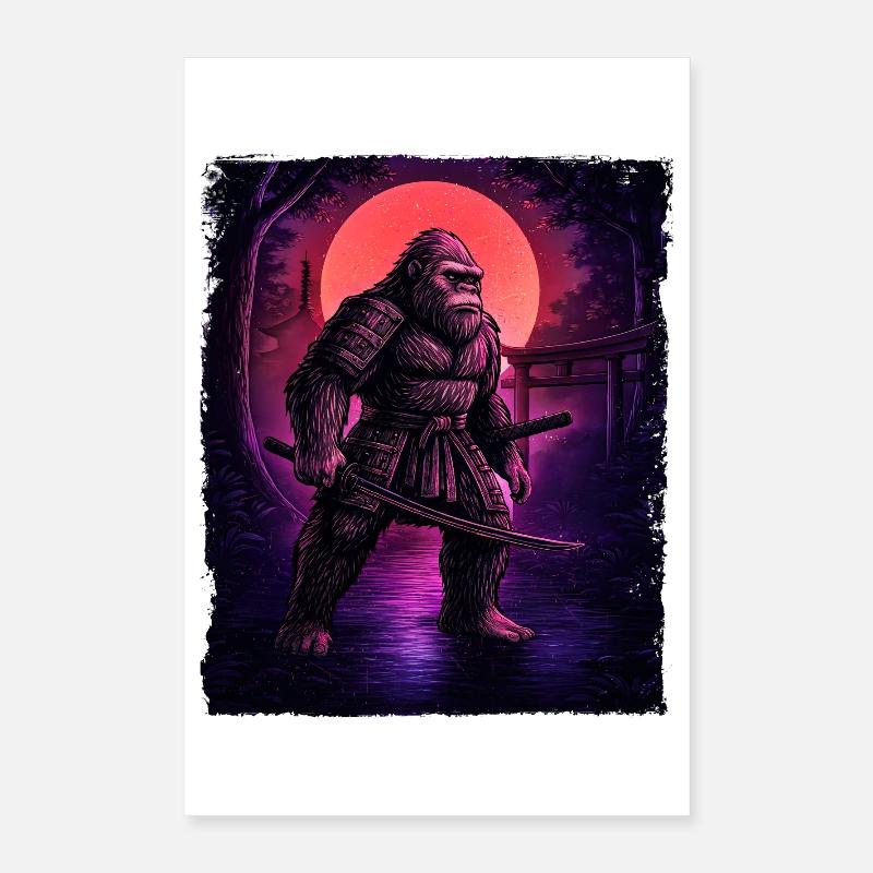 Samouraï Bigfoot Cryptide Sasquatch Yeti Hunter Poster 40 x 60 cm