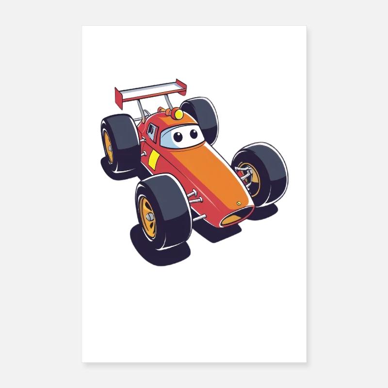 Voiture de course de dessin animé avec de grands yeux Poster 40 x 60 cm