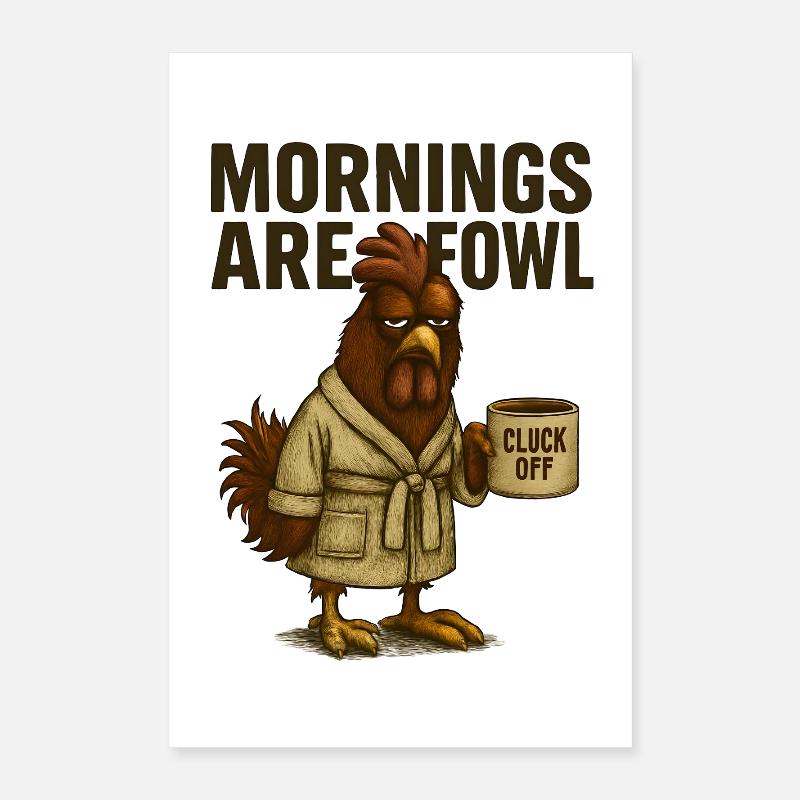 Morgenmuffel Hahn mit Kaffeetasse Poster 40 x 60 cm