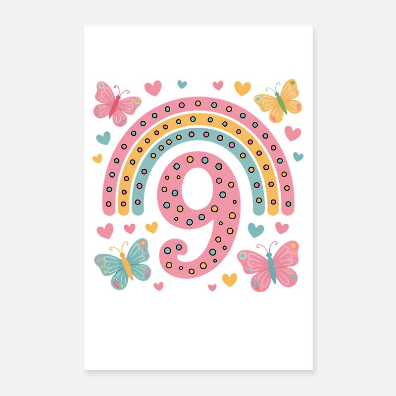 Regenbogen Schmetterling 9. Geburtstag Mädchen Poster 40x60 cm