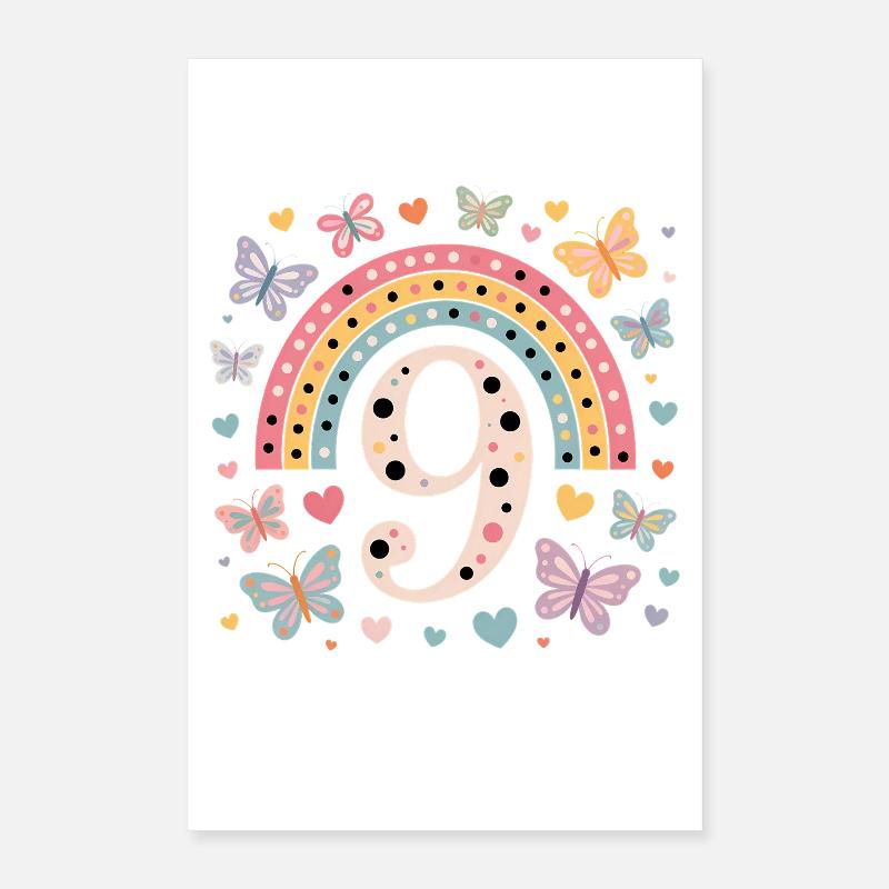Regenbogen Schmetterling 9. Geburtstag Mädchen Poster 40x60 cm