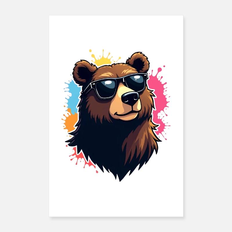 Bär mit Sonnenbrille und Farbexplosion Poster 40x60 cm