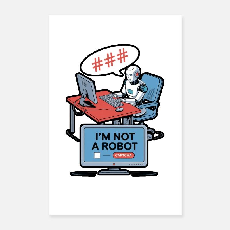 Humour Captcha : Je ne suis pas un robot - Poster 40 x 60 cm - blanc