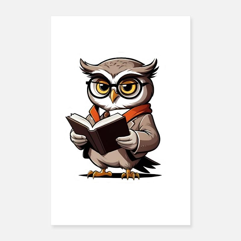 Eule mit Brille und Buch Poster 40x60 cm