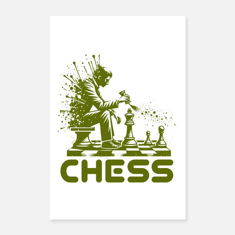Silhouette de joueur d’échecs avec explosion de couleurs Poster 40 x 60 cm