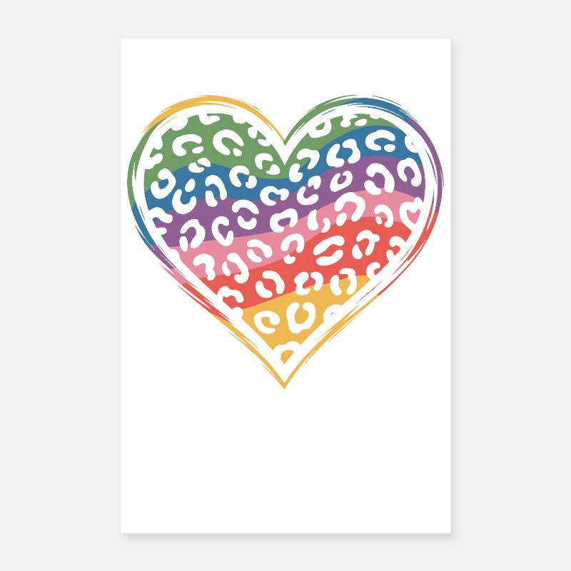 Regenbogen Leopard Herz Design Poster 40x60 cm