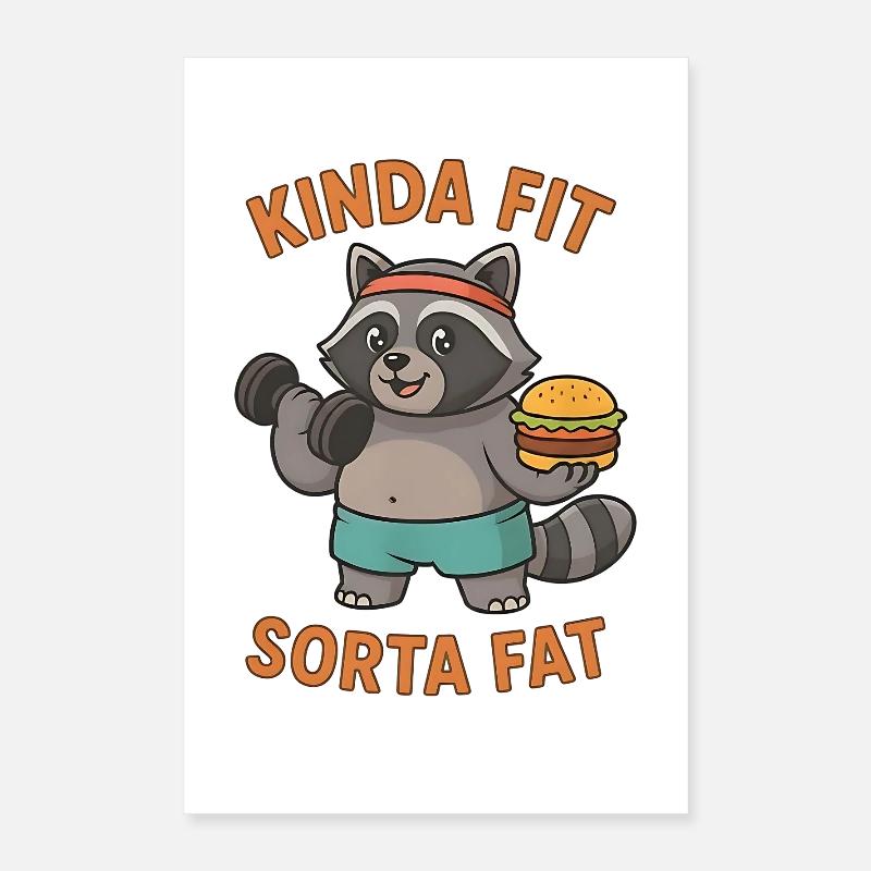 Kinda Fit Sorta Fat Funny Gym Cute Hippo Retro Poster 16" x 24" (40x60 cm)