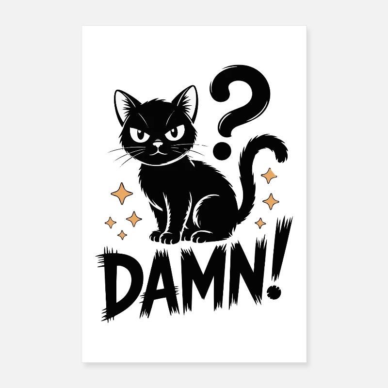 Chat noir mystique avec point d'interrogation Poster 40 x 60 cm