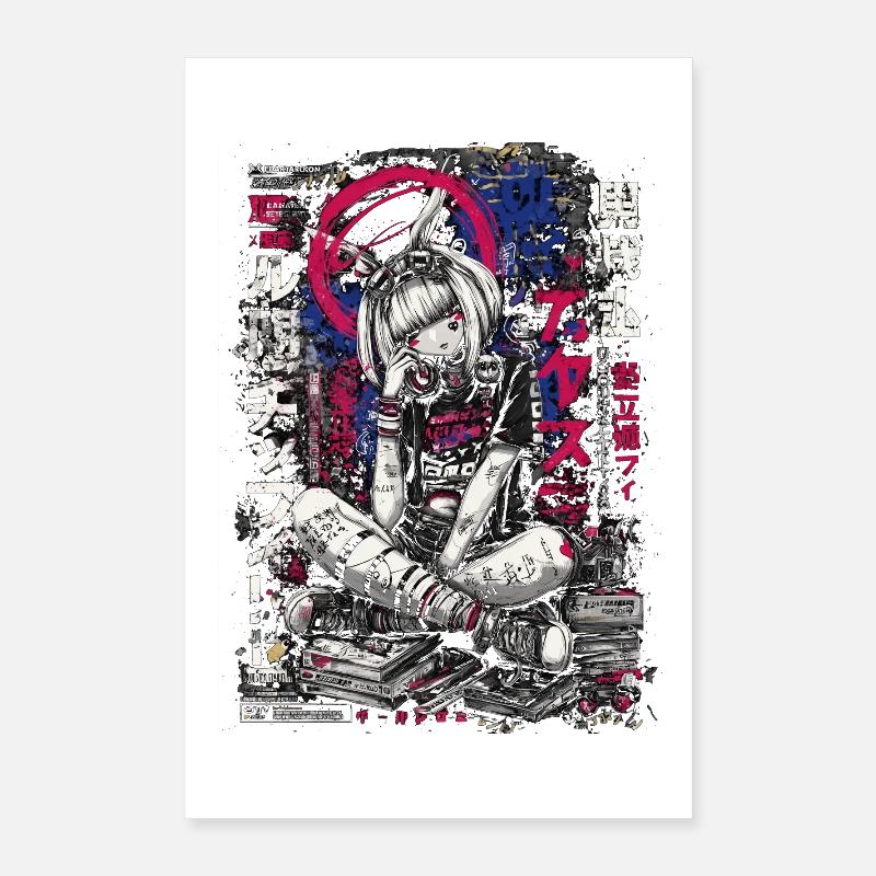 Cyberpunk Mädchen mit Graffiti-Design Poster 40x60 cm