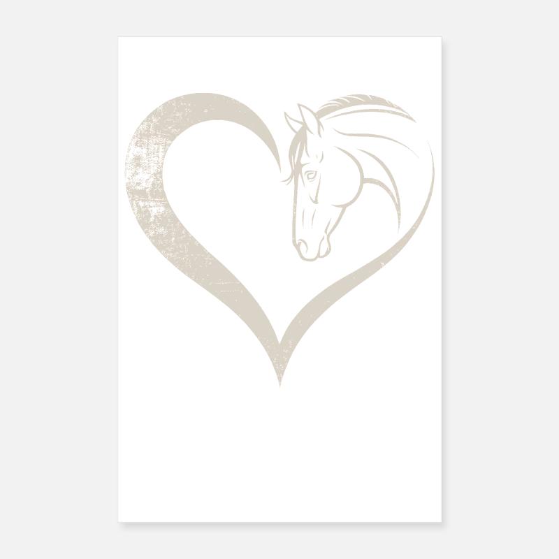 Conception de silhouette de cœur et de cheval Poster 40 x 60 cm