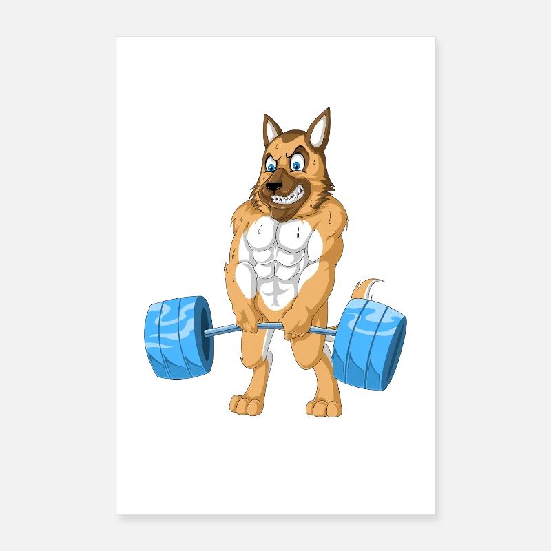 German Shepherd Weightlifting Poster 16" x 24" (40x60 cm)