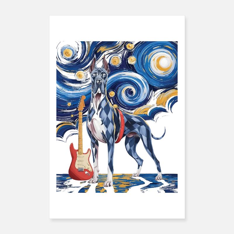 Starry Night Great Dane Poster 16" x 24" (40x60 cm)