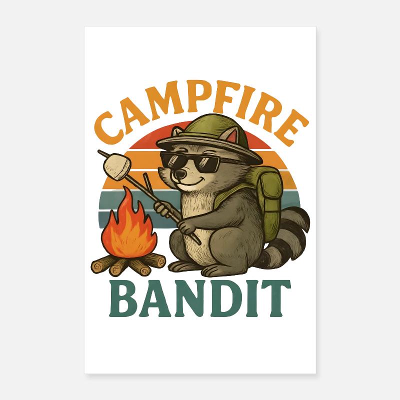  Campfire Bandit – Retro Waschbär mit Marshmallows Poster 40x60 cm