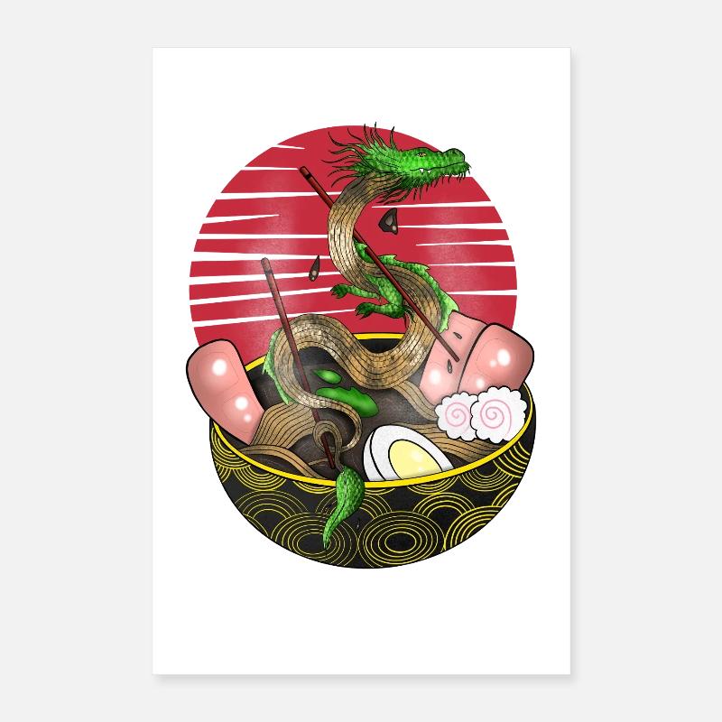 Mythical Serpent Ramen Bowl Design Poster 16" x 24" (40x60 cm)