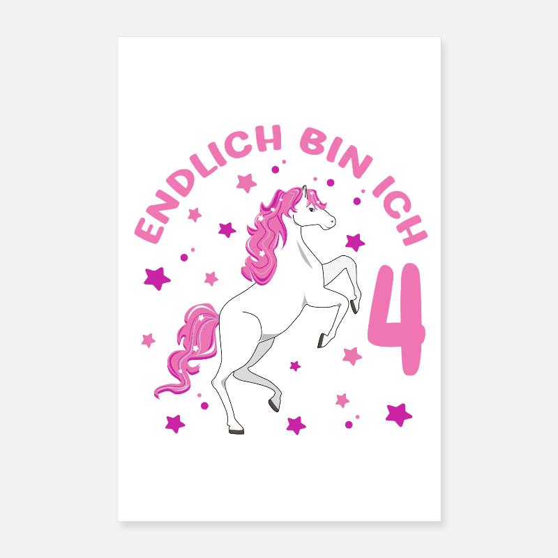 4 Jahre alt Pferd Endlich Bin Ich 4 Mädchen 4. Poster 40x60 cm