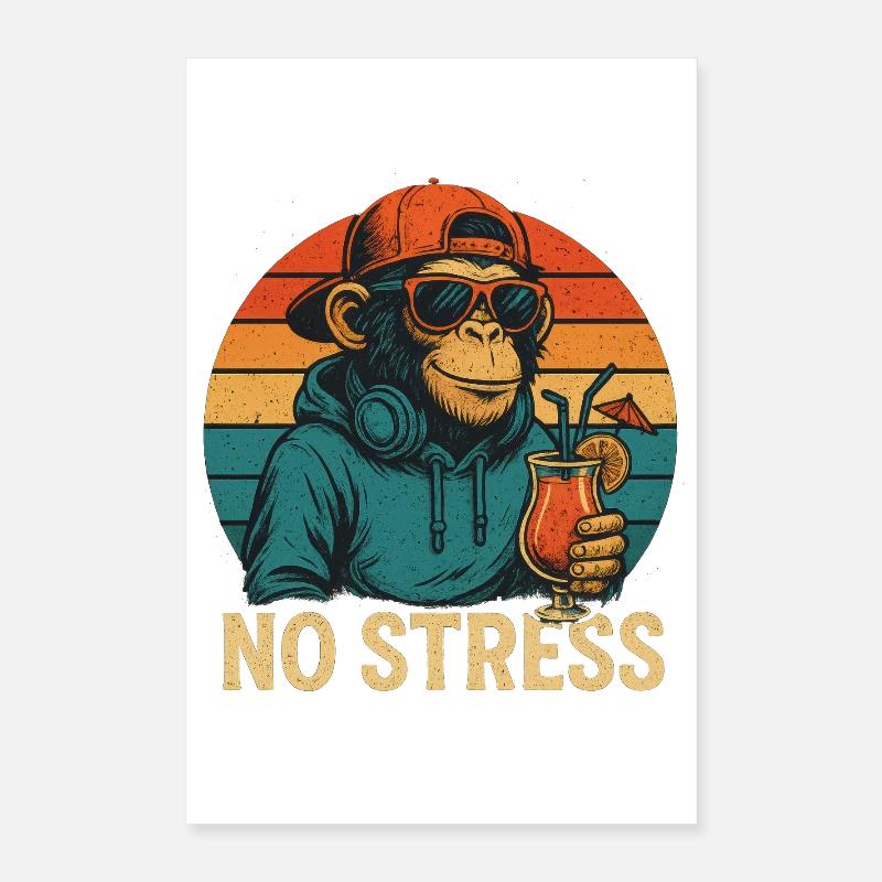 No Stress - Affe - Poster 40x60 cm - Weiß