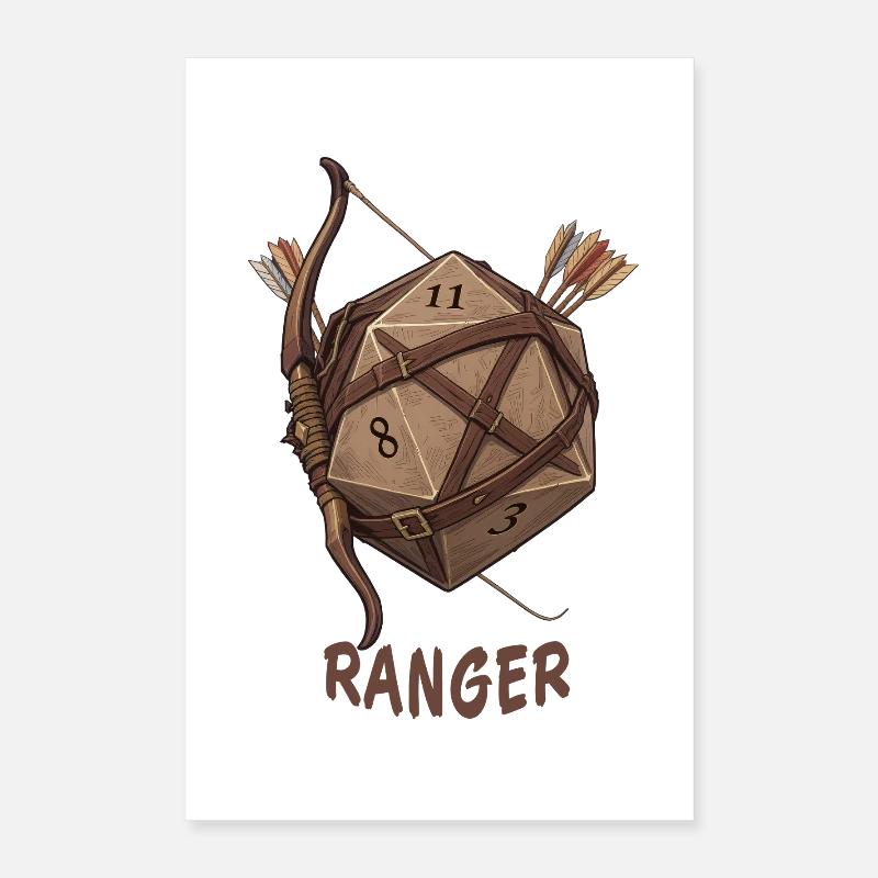 D20 avec arc et flèches – Dés fantastiques du rôdeur Poster 40 x 60 cm