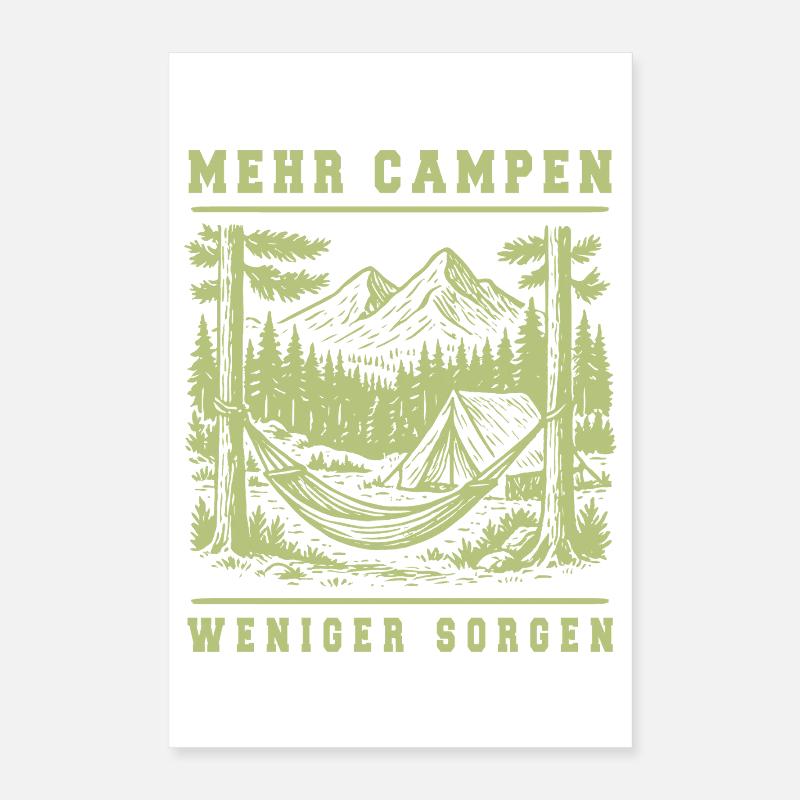 Plus Camping Moins de soucis Camping Aventure Rétro Poster 40 x 60 cm