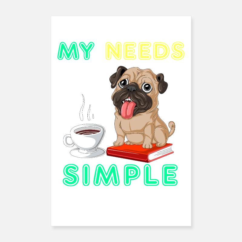 Mops Bücher Kaffeeshirt Poster 40x60 cm