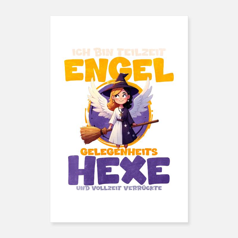 Angel with witch's staff and magic hat Poster 16" x 24" (40x60 cm)