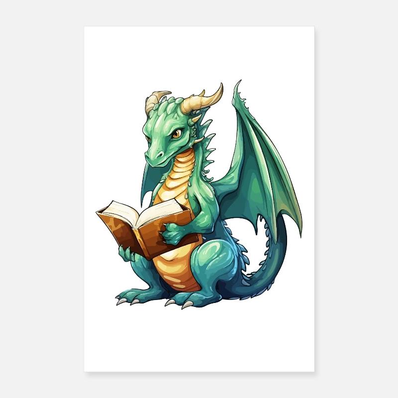 Fantasy Reading Dragon with Book Poster 16" x 24" (40x60 cm)