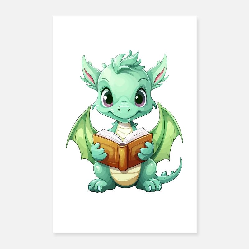 Kritzelnder Drache mit Buch Poster 40x60 cm