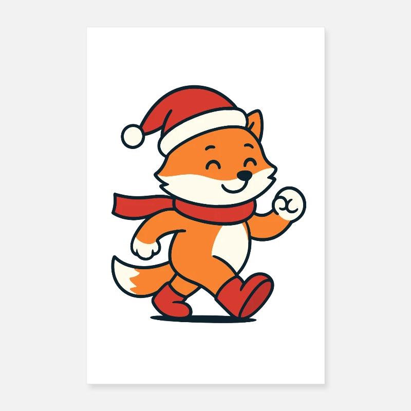 Renard d’hiver mignon avec chapeau et écharpe Poster 40 x 60 cm
